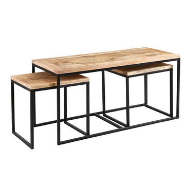 Cosmo Industrial John Long Coffee Table Set – Wood & Metal Living Room Tables