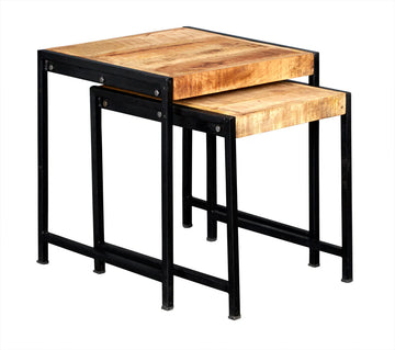 Cosmo Industrial Nest of 2 Tables – Wood & Metal Nesting Side Tables