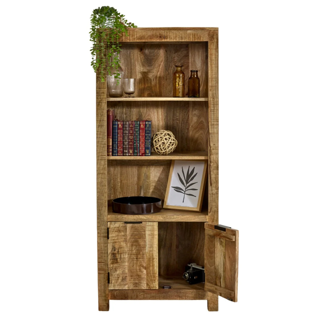 Surrey Solid Wood Bookcase with Doors – Rustic Wooden Storage Cabinet