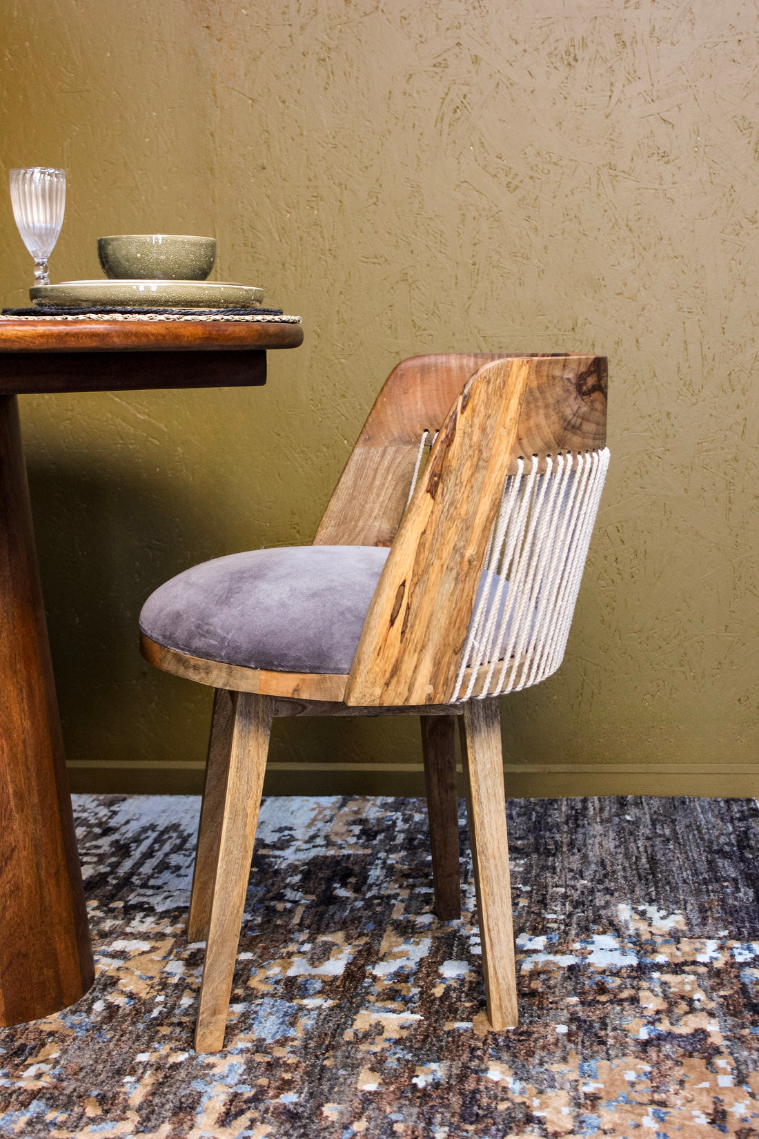Wooden Dining Chair – Fabric Seat Mango Wood Frame Bobas